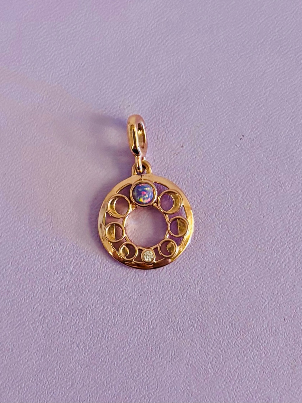 PANDORA Rose Gold Moon Phase Circular Pendant ME Charm with Opal and CZ Accent